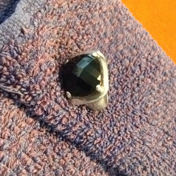 FINAL SALE BEFORE REMOVAL! BOLD/FACETED SS BLACK ONYX STAMPED RING, GORGEOUS - Picture 4 of 6
